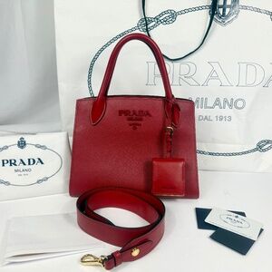 Prada Monochrome Fuoco Saffiano Cuir Tote
